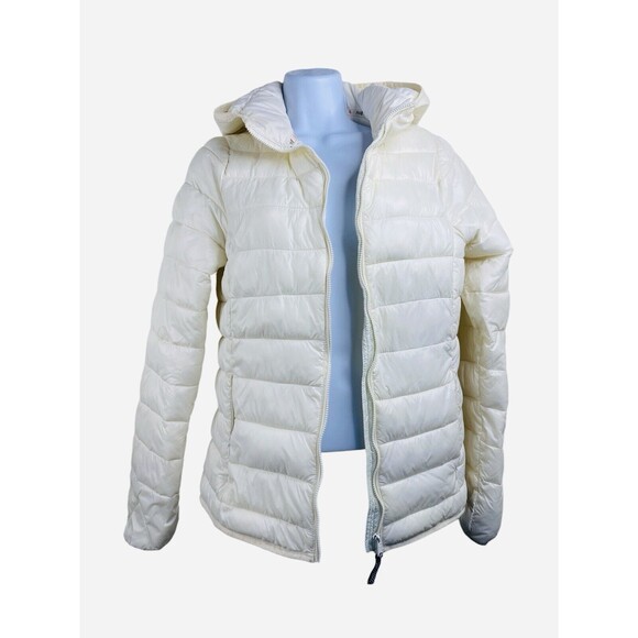 REEF Puffer Jacket Sz. Medium Ivory Lightweight Hooded 100% Nylon - Picture 1 of 11